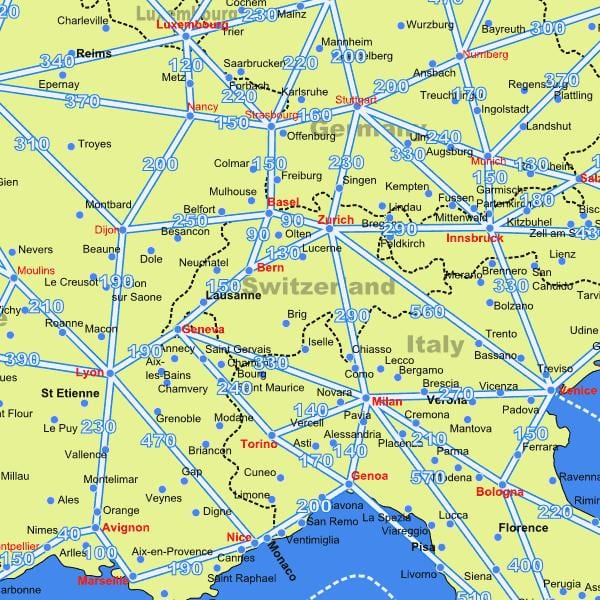 kat jeyografik nan swis map ak distans