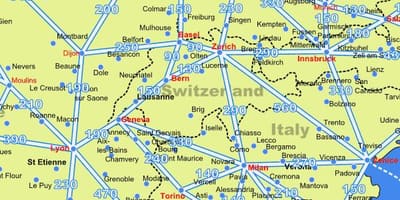 Kat jeyografik nan swis map ak distans